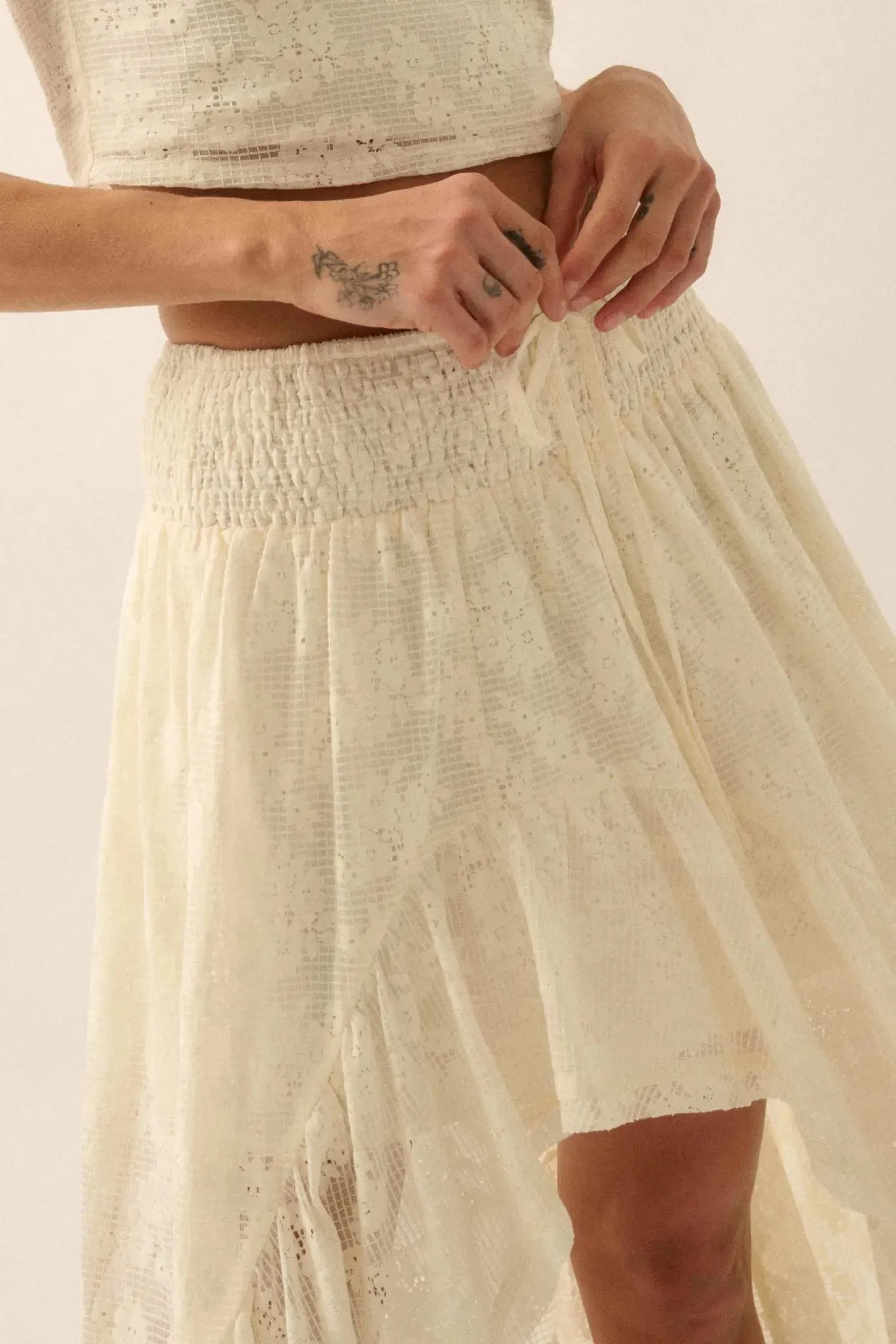 Pure Air Floral Lace Asymmetrical Ruffle Maxi Skirt sold by Promesa product image thumbnail 5
