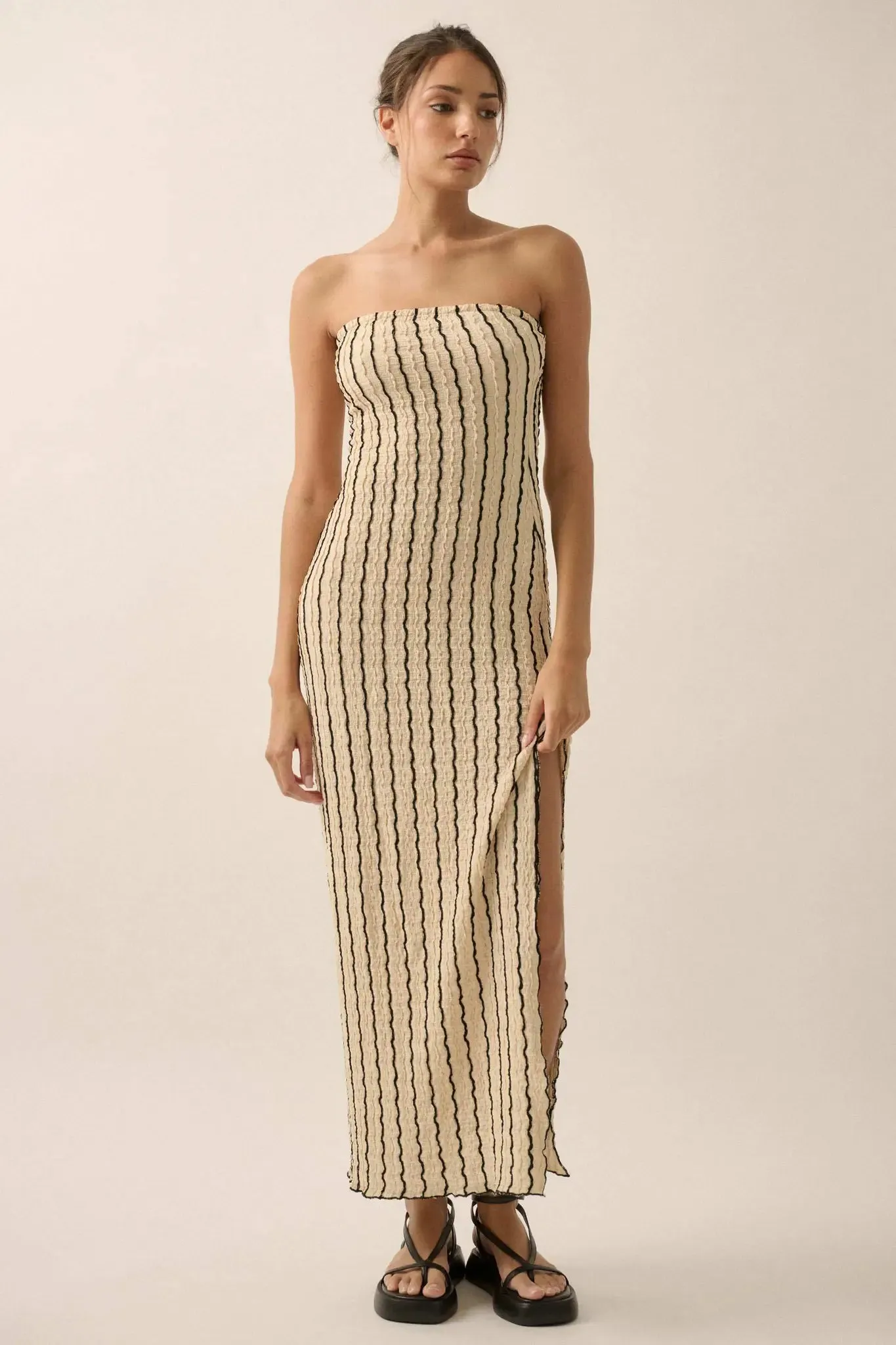 Whispering Waves Striped Knit Strapless Maxi Dress sold by Promesa product image thumbnail 5