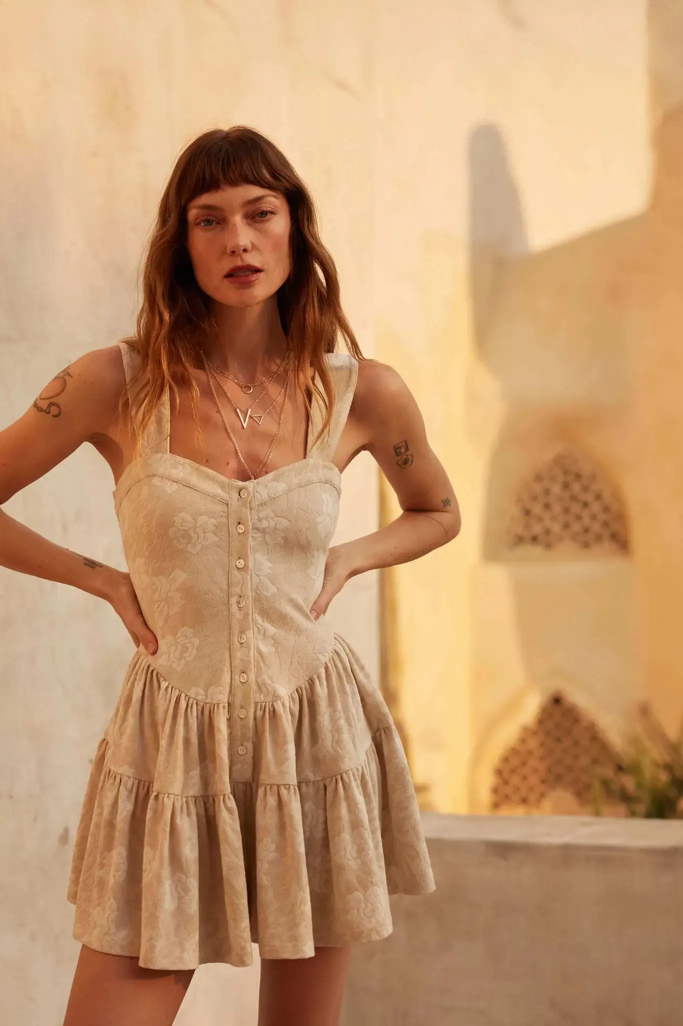 Jacquard Garden Floral Tapestry Ruffled Romper sold by Promesa product image thumbnail 3