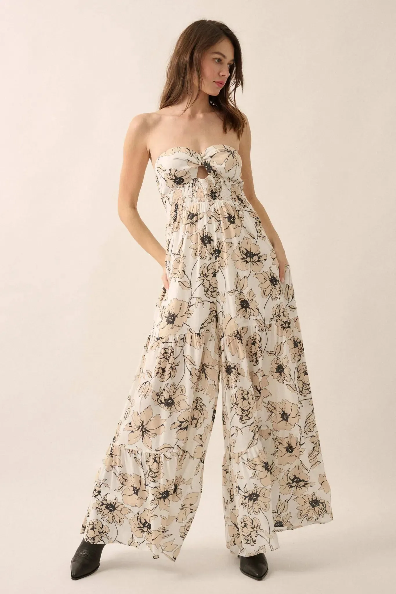 Fresh Winds Floral Crepe Tiered Wide-Leg Jumpsuit sold by Promesa product image thumbnail 4