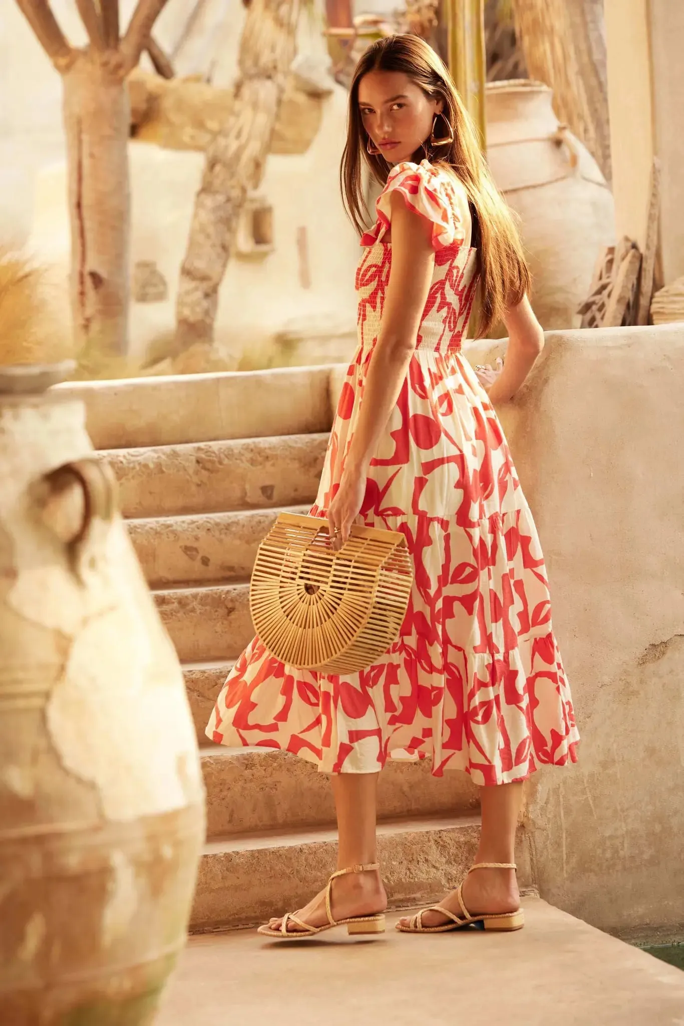 Striking Stems Abstract Floral Ruffle Midi Dress sold by Promesa product image thumbnail 2