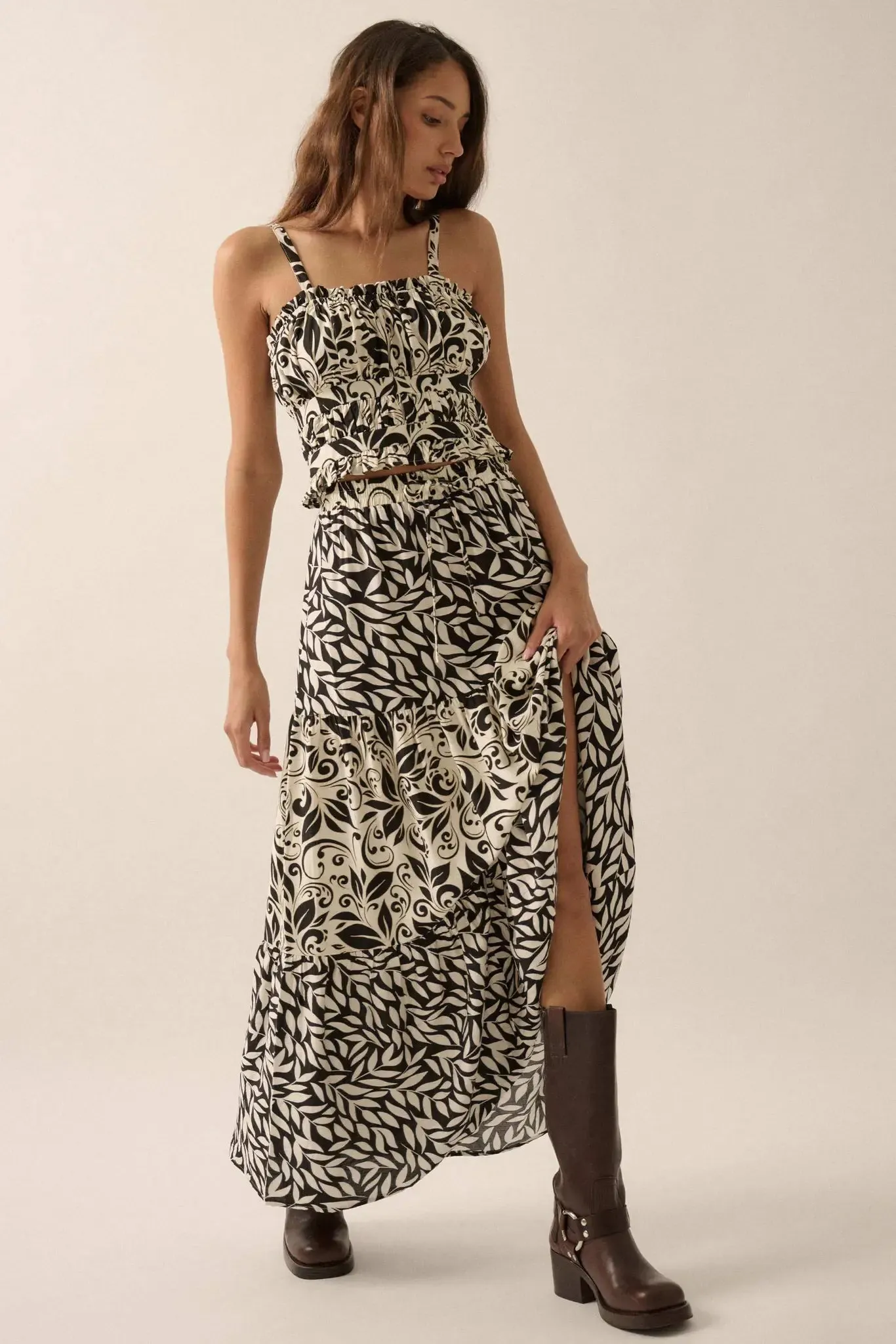 Spring Splendor Colorblock Floral Tiered Maxi Skirt sold by Promesa product image thumbnail 2
