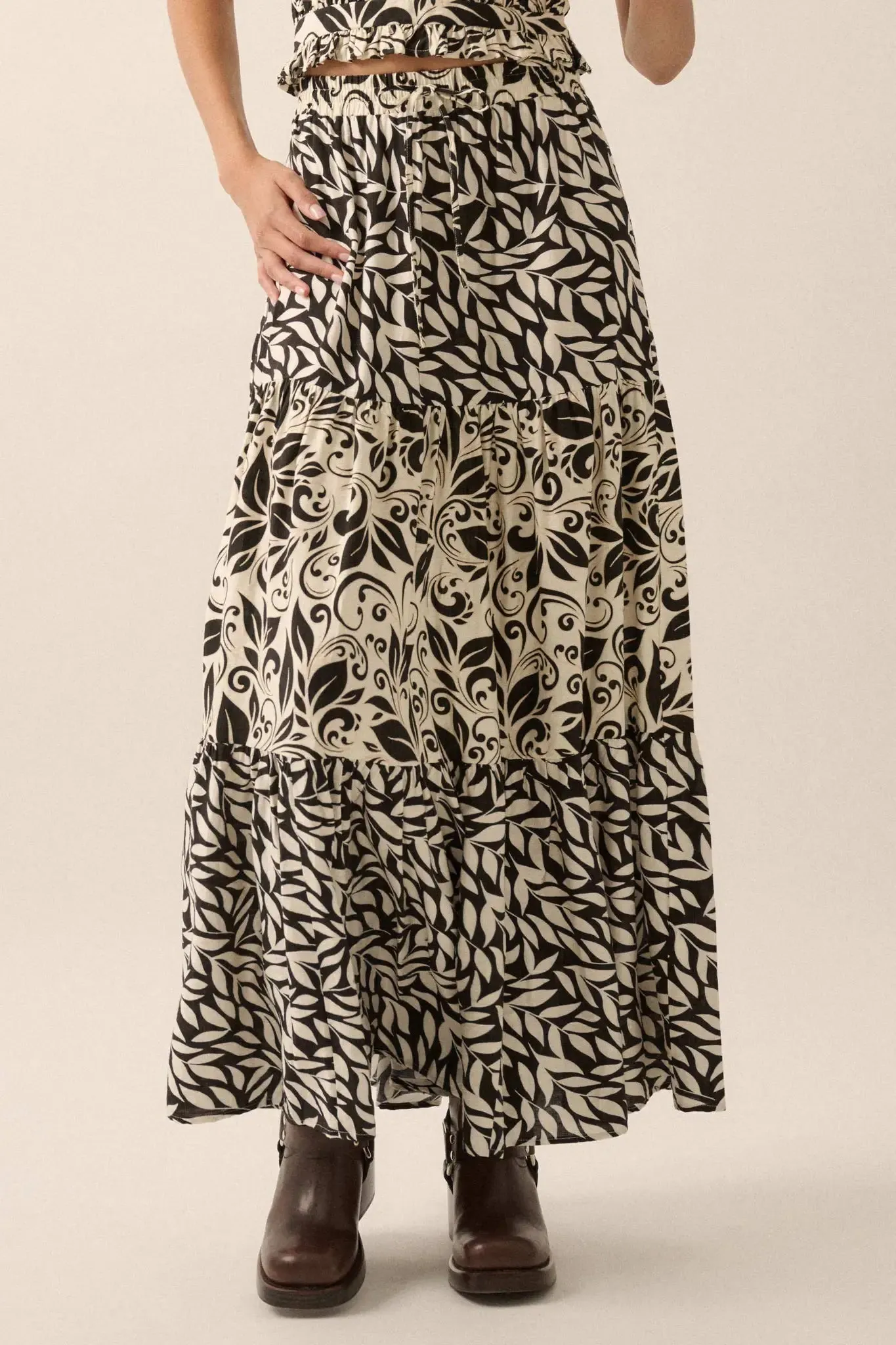 Spring Splendor Colorblock Floral Tiered Maxi Skirt sold by Promesa product image thumbnail 3