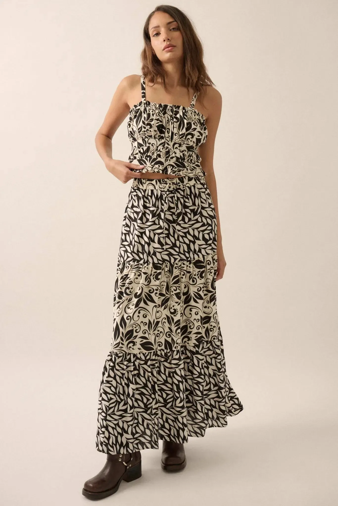 Spring Splendor Colorblock Floral Tiered Maxi Skirt sold by Promesa product image thumbnail 5