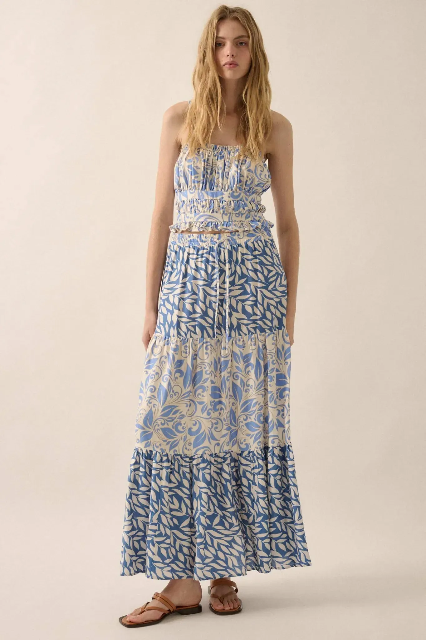 Spring Splendor Colorblock Floral Tiered Maxi Skirt sold by Promesa