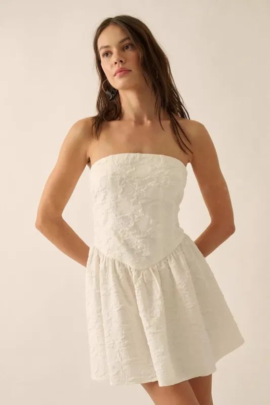Perfect Petals Textured Floral Strapless Mini Dress sold by Promesa