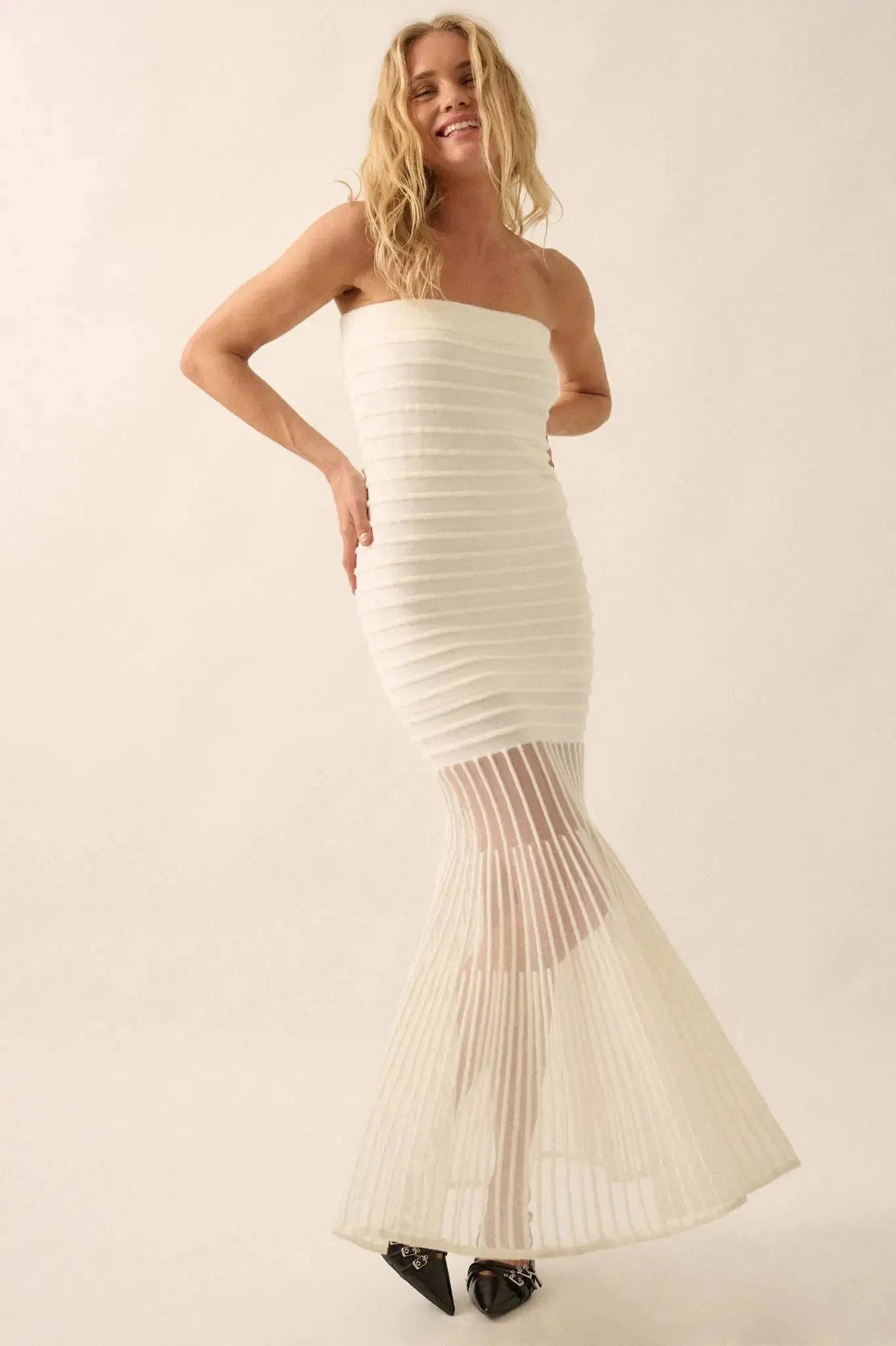 Line of Beauty Ribbed Knit Strapless Maxi Dress sold by Promesa
