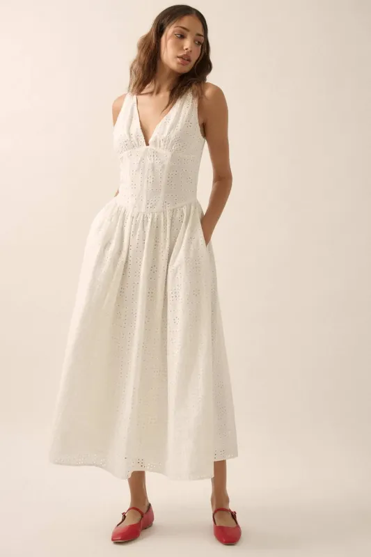 Pristine Dream Eyelet Lace Corset Midi Dress sold by Promesa