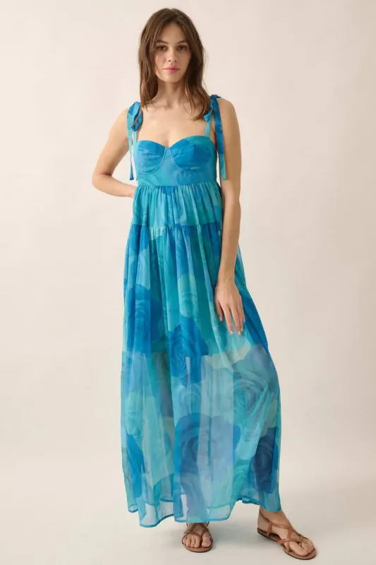 Coming Up Roses Floral Chiffon Tiered Maxi Dress sold by Promesa
