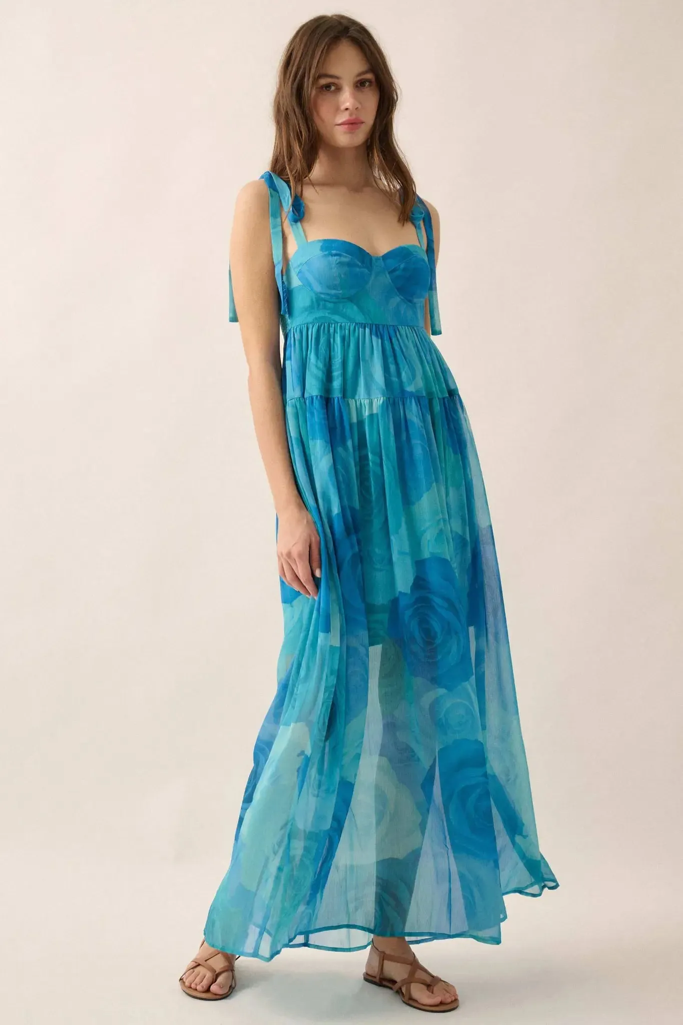 Coming Up Roses Floral Chiffon Tiered Maxi Dress sold by Promesa product image thumbnail 3