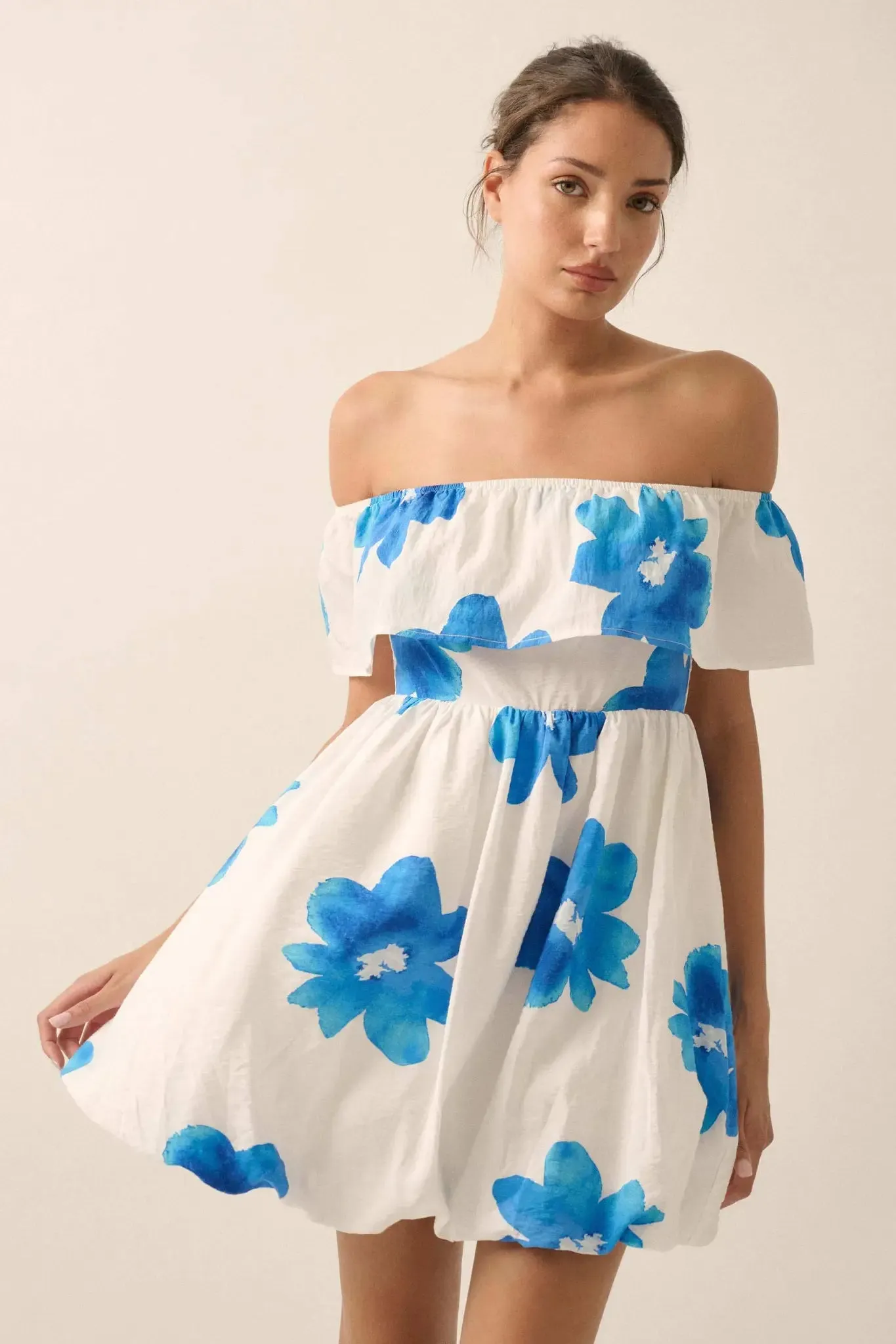 Bold Beauty Floral Off-Shoulder Flounce Mini Dress sold by Promesa product image thumbnail 5