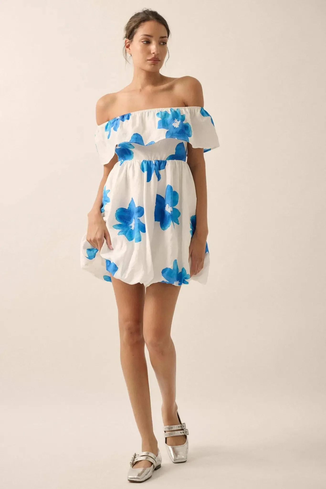 Bold Beauty Floral Off-Shoulder Flounce Mini Dress sold by Promesa product image thumbnail 3