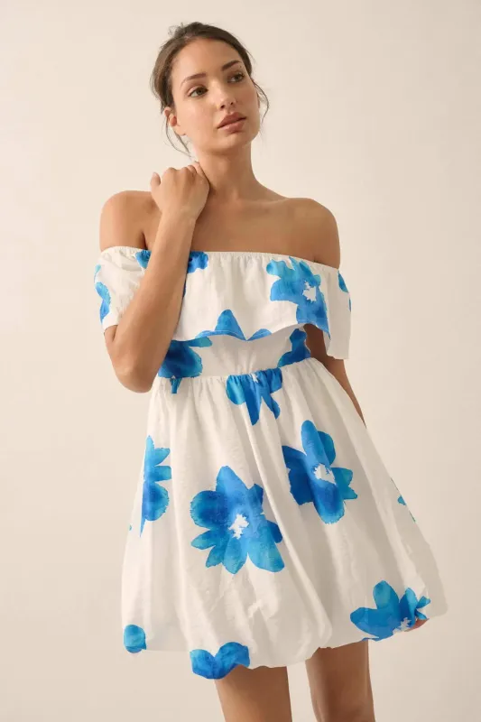Bold Beauty Floral Off-Shoulder Flounce Mini Dress sold by Promesa