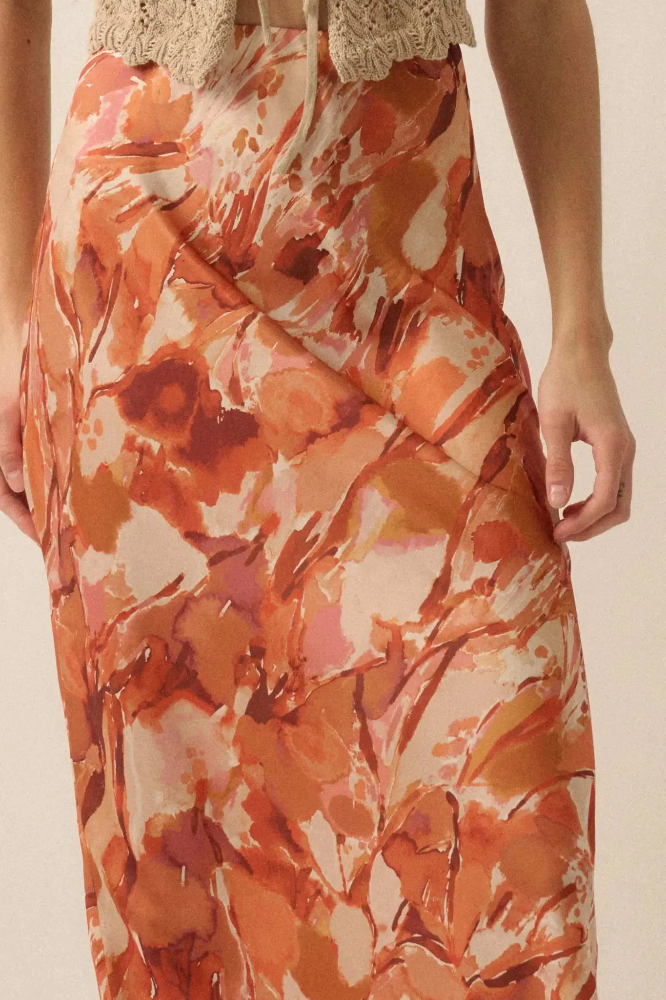 Dream Weaver Abstract-Print Satin Maxi Skirt sold by Promesa product image thumbnail 4