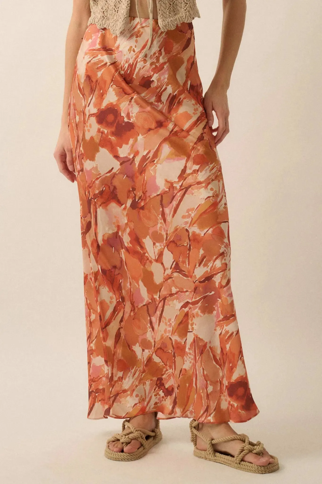Dream Weaver Abstract-Print Satin Maxi Skirt sold by Promesa product image thumbnail 2