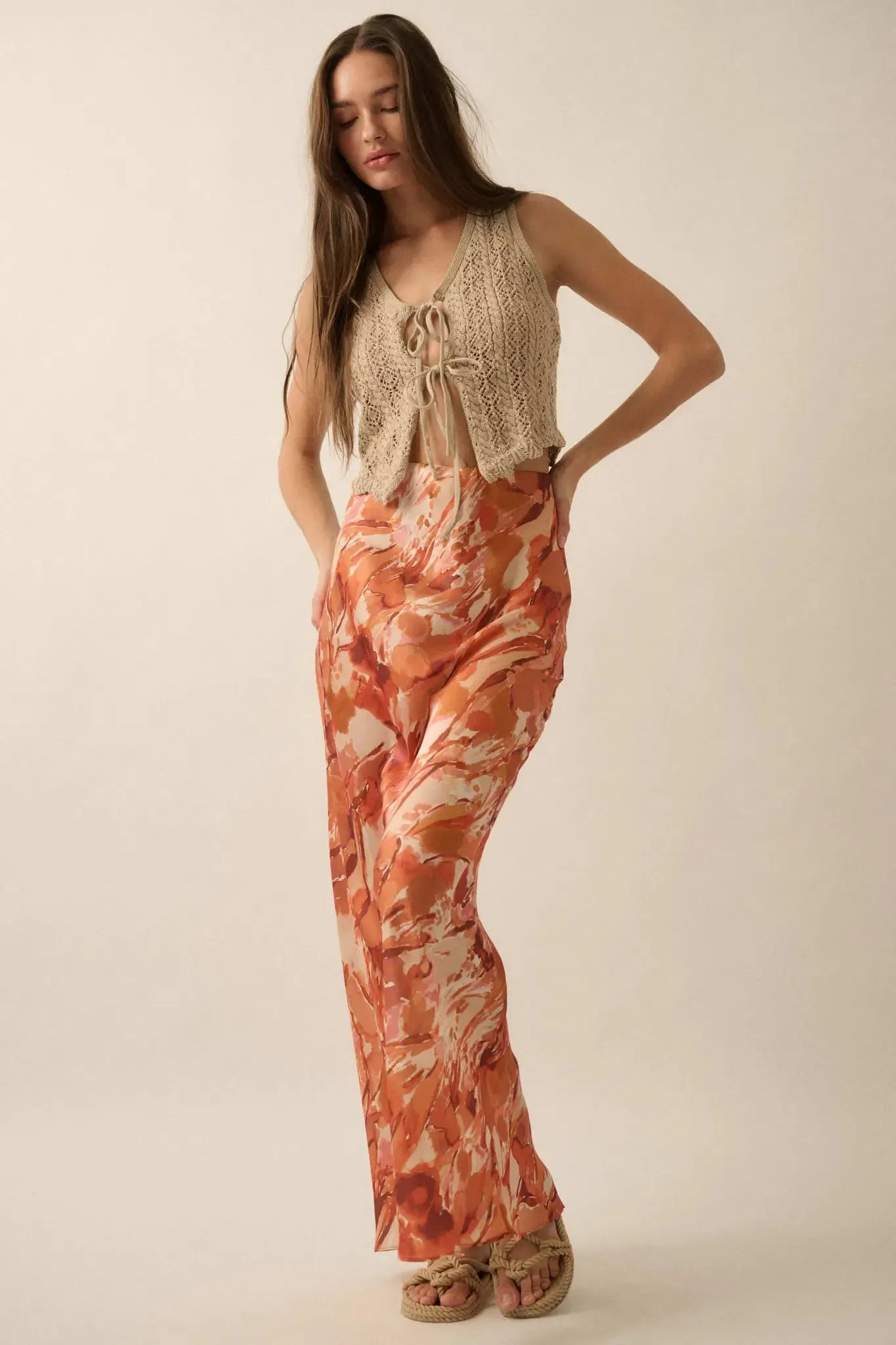 Dream Weaver Abstract-Print Satin Maxi Skirt sold by Promesa product image thumbnail 3