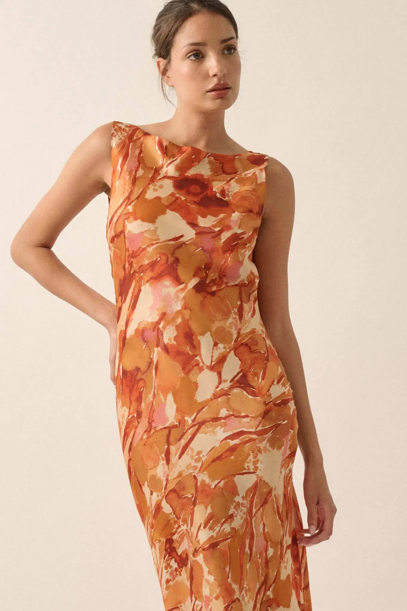 In Dreams Abstract-Print Satin Cowl-Back Maxi Dress sold by Promesa product image thumbnail 3