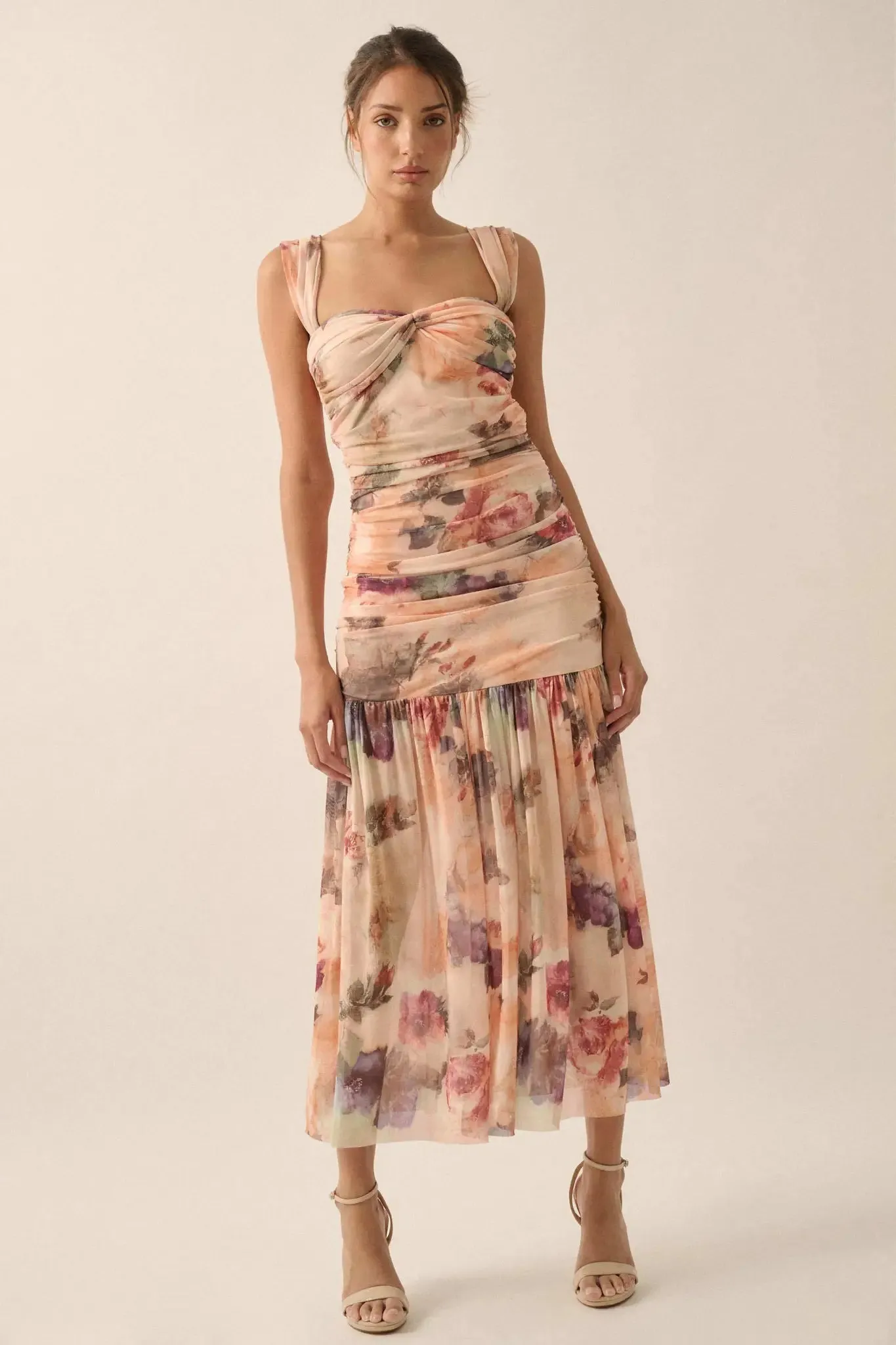 Blushing Blooms Floral Mesh Off-Shoulder Maxi Dress sold by Promesa product image thumbnail 4