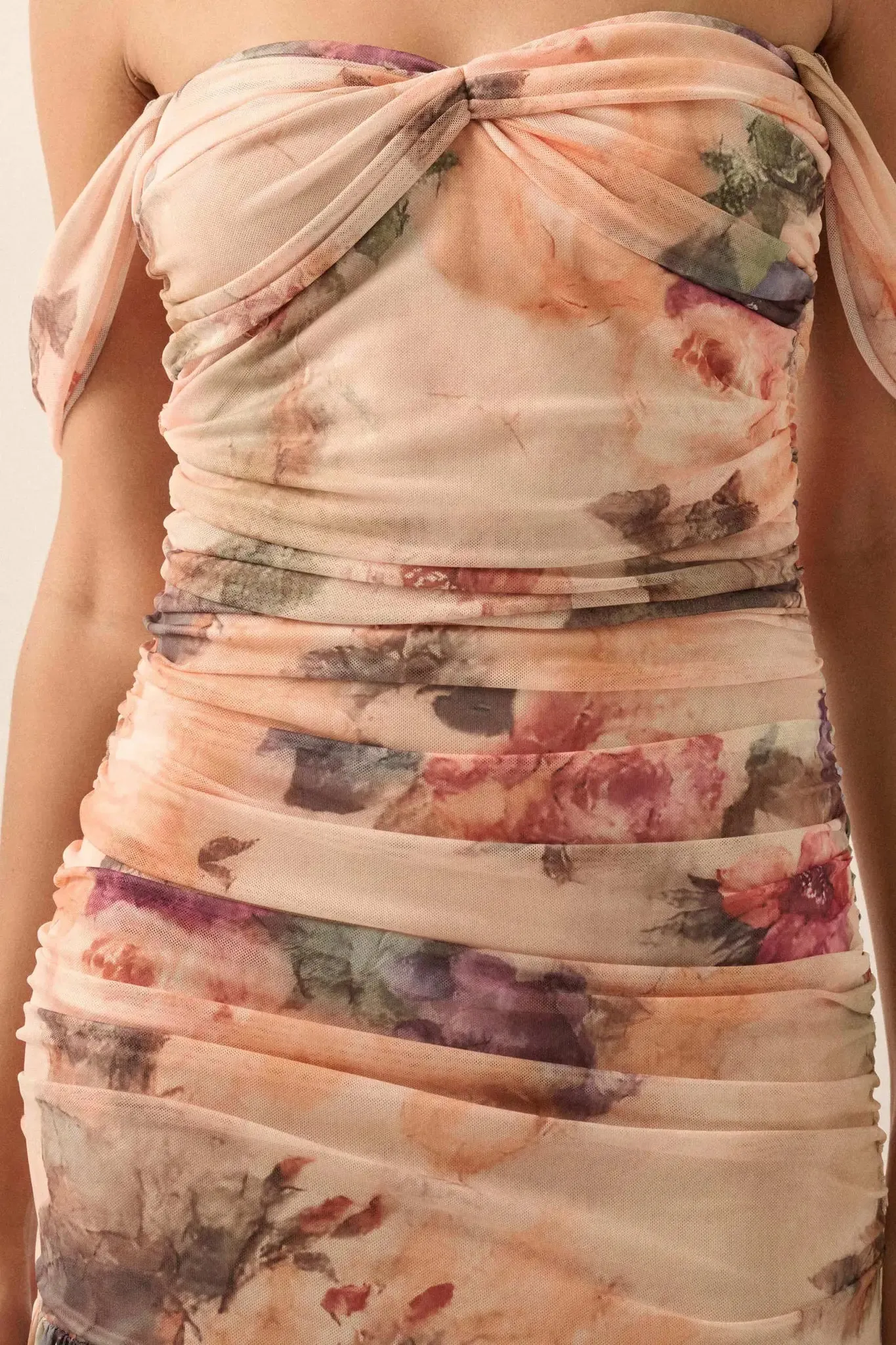 Blushing Blooms Floral Mesh Off-Shoulder Maxi Dress sold by Promesa product image thumbnail 5