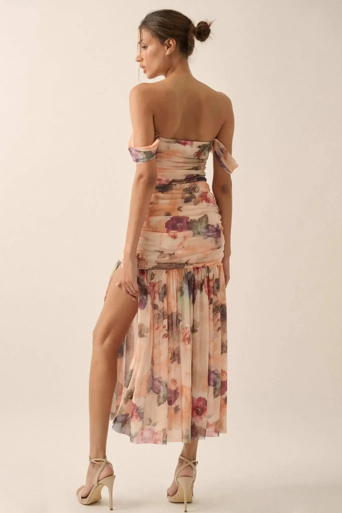 Blushing Blooms Floral Mesh Off-Shoulder Maxi Dress sold by Promesa product image thumbnail 2