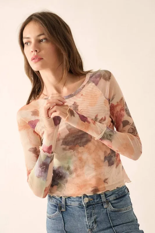 Blush Crush Floral-Print Mesh Thumbhole Top sold by Promesa