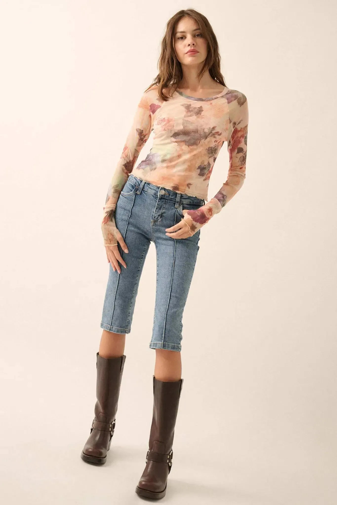 Blush Crush Floral-Print Mesh Thumbhole Top sold by Promesa product image thumbnail 5