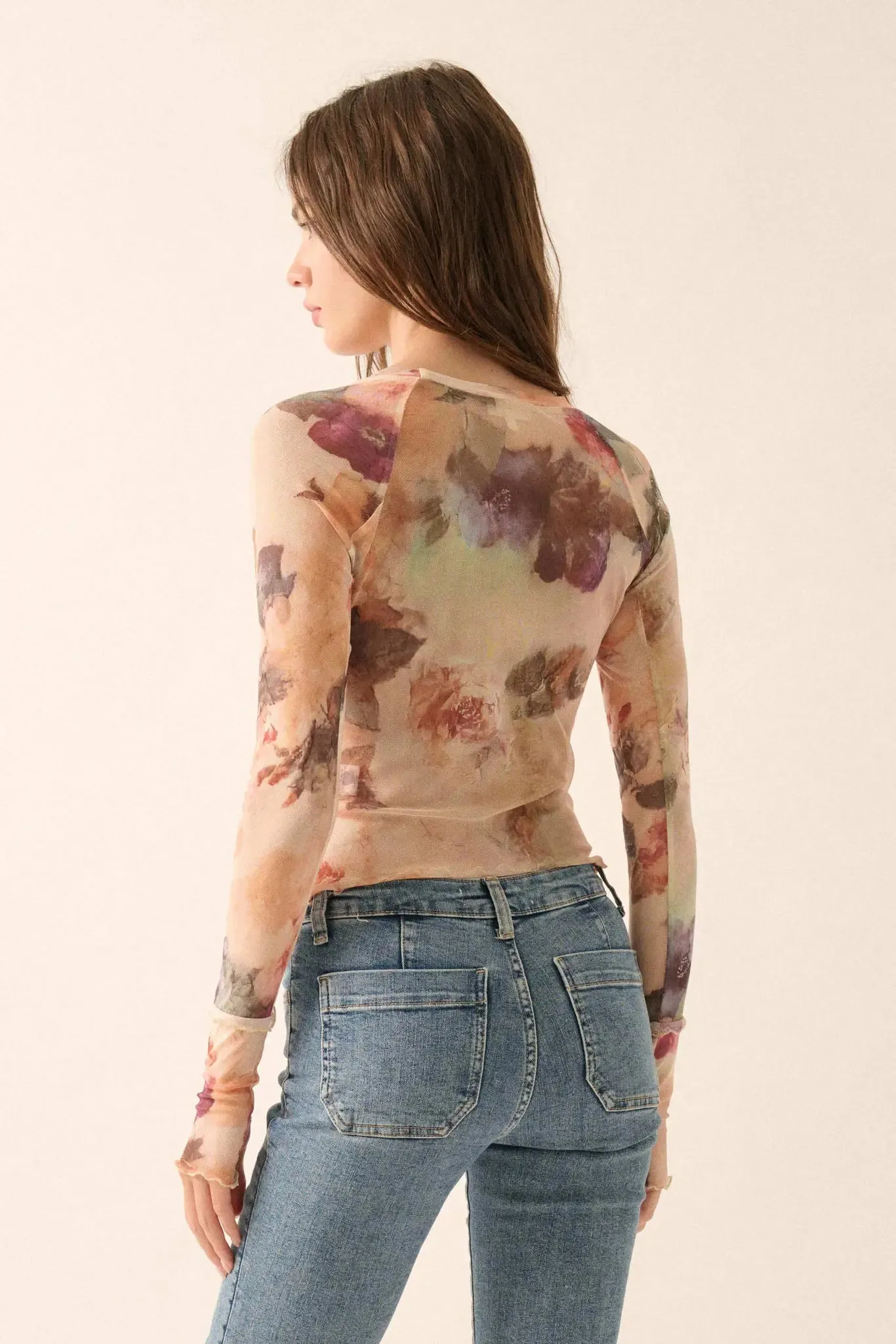 Blush Crush Floral-Print Mesh Thumbhole Top sold by Promesa product image thumbnail 2