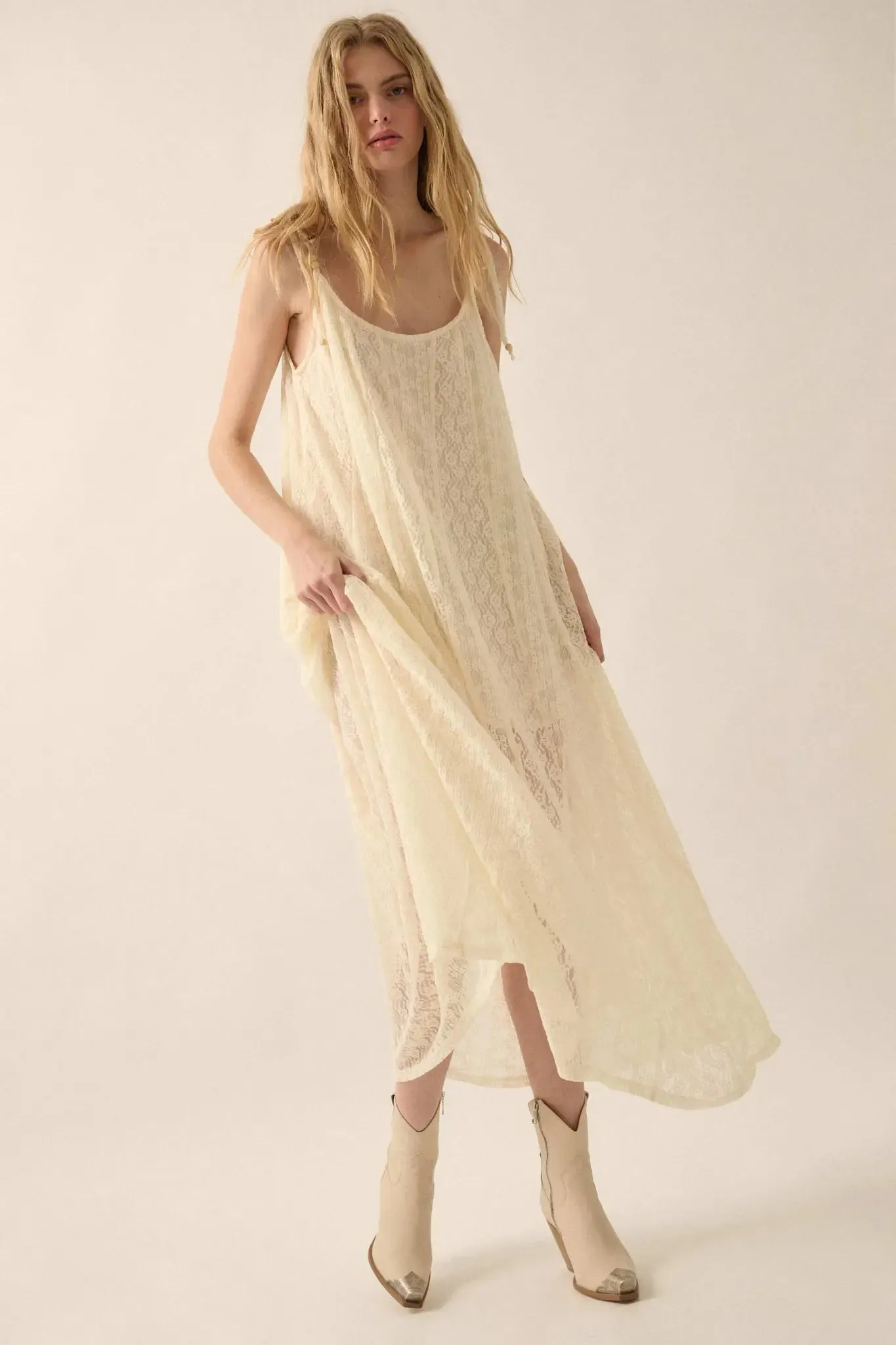Heaven Knows Paneled Lace Maxi Slip Dress sold by Promesa