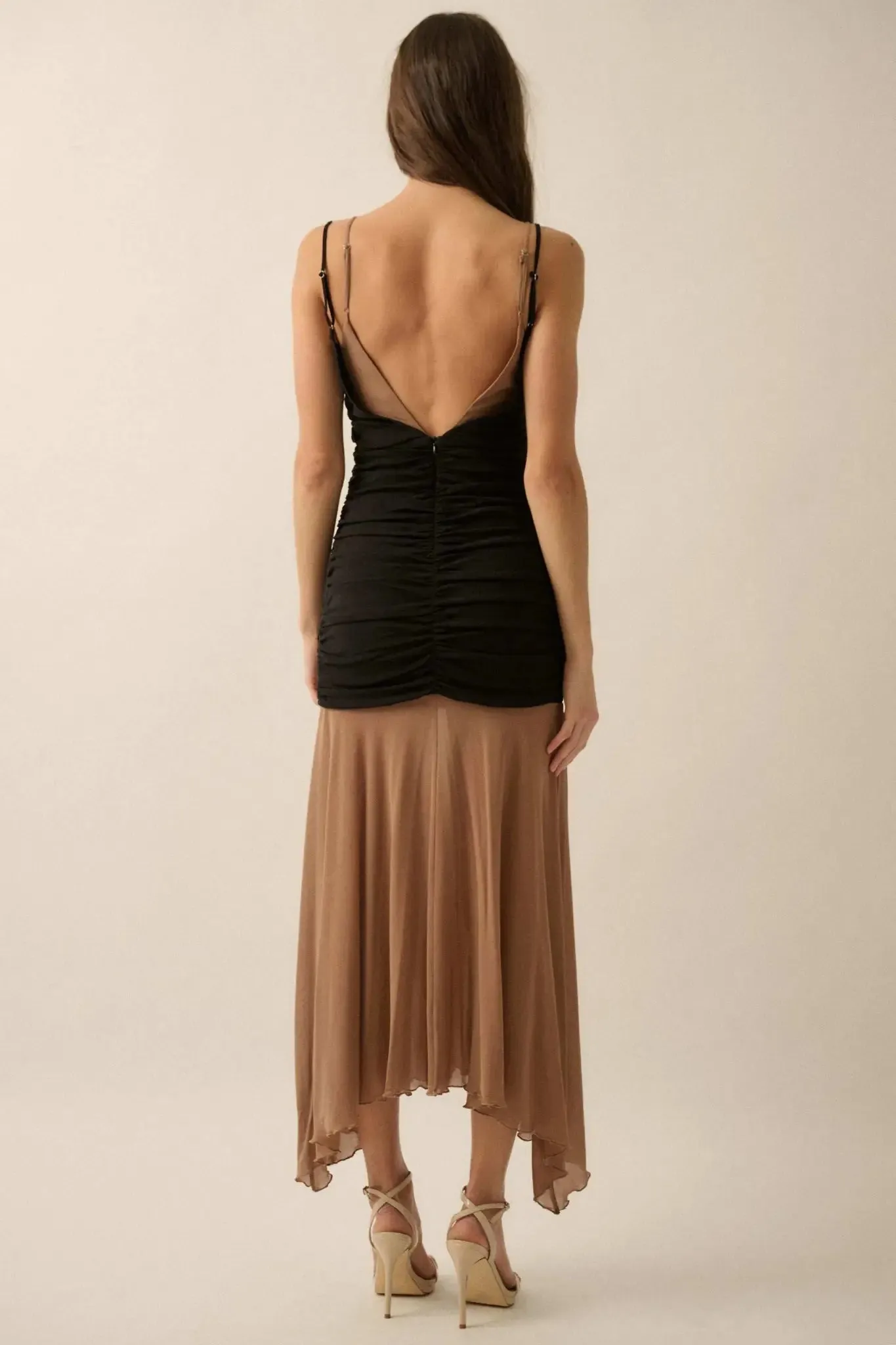 Sheer Beauty Colorblock Mesh Drop-Waist Maxi Dress sold by Promesa product image thumbnail 2