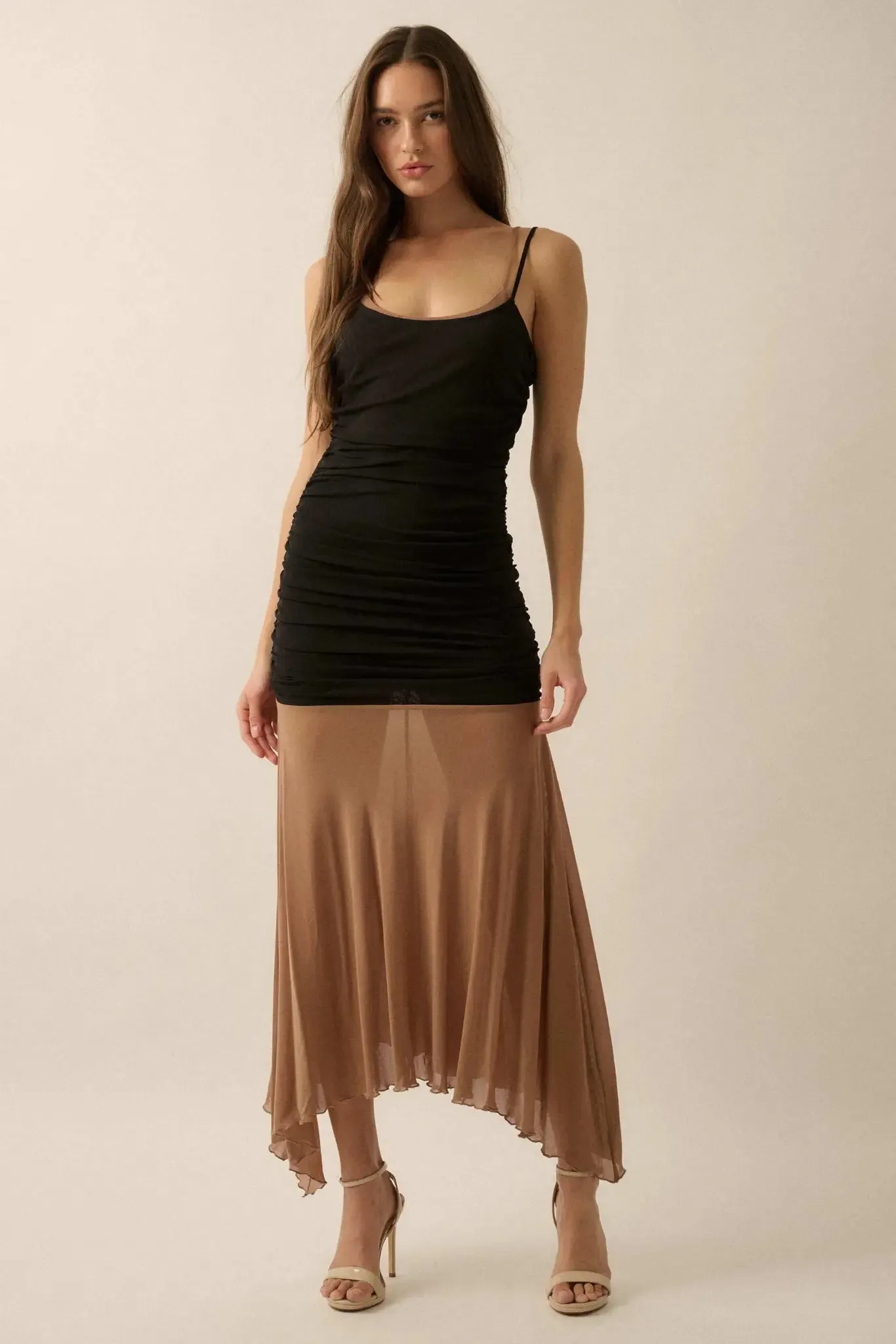 Sheer Beauty Colorblock Mesh Drop-Waist Maxi Dress sold by Promesa product image thumbnail 4