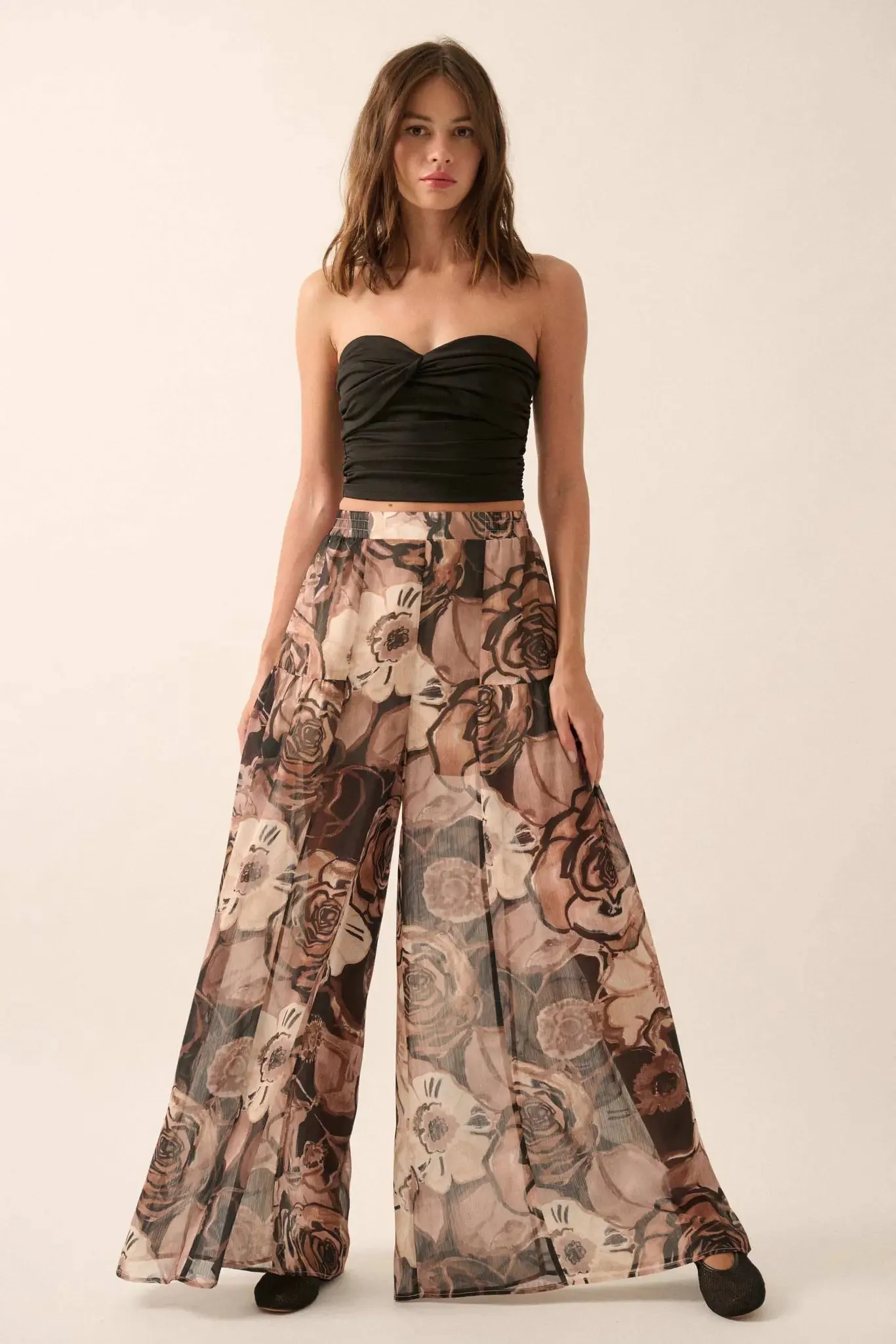 Billowing Blooms Floral Chiffon Wide-Leg Pants sold by Promesa product image thumbnail 4