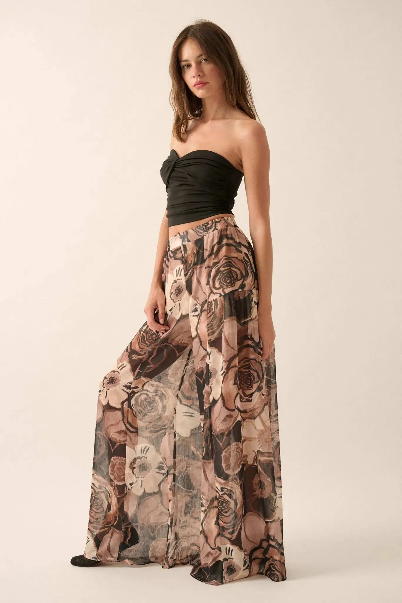 Billowing Blooms Floral Chiffon Wide-Leg Pants sold by Promesa product image thumbnail 5