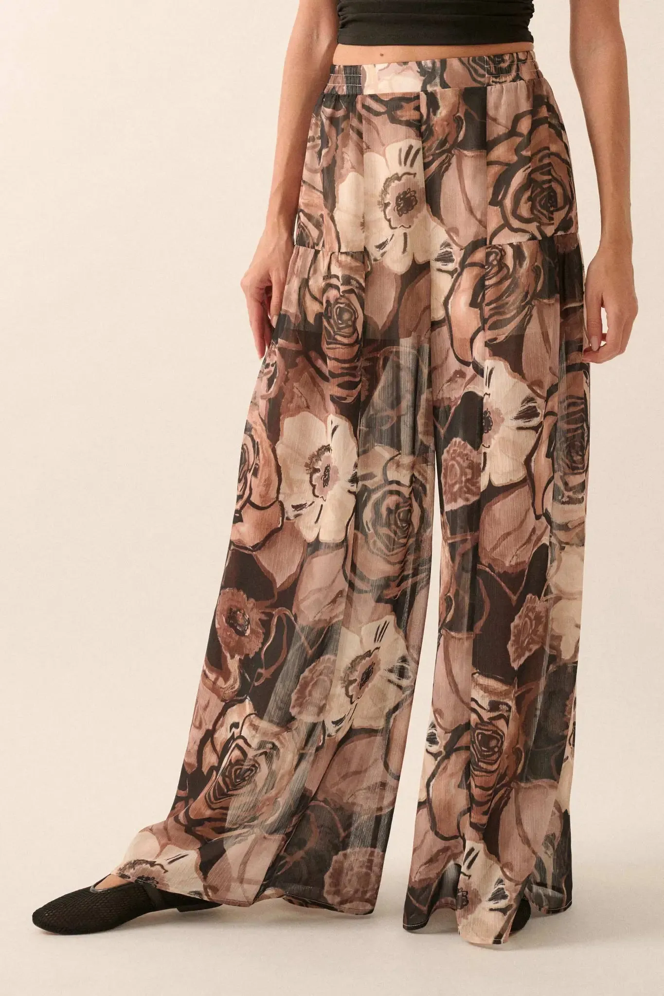 Billowing Blooms Floral Chiffon Wide-Leg Pants sold by Promesa product image thumbnail 2