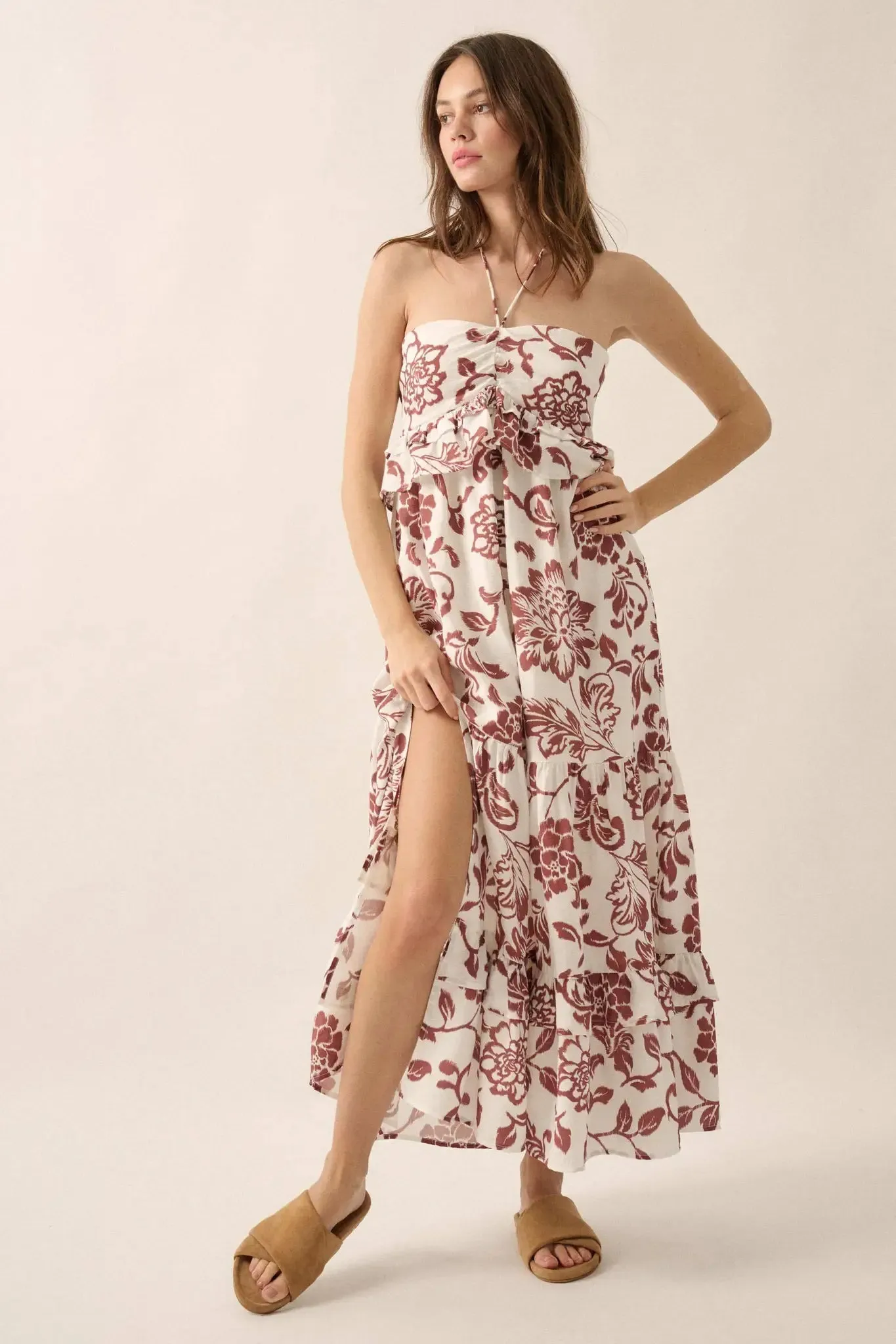 Way to Grow Floral Ruffled Halter Maxi Dress sold by Promesa product image thumbnail 5