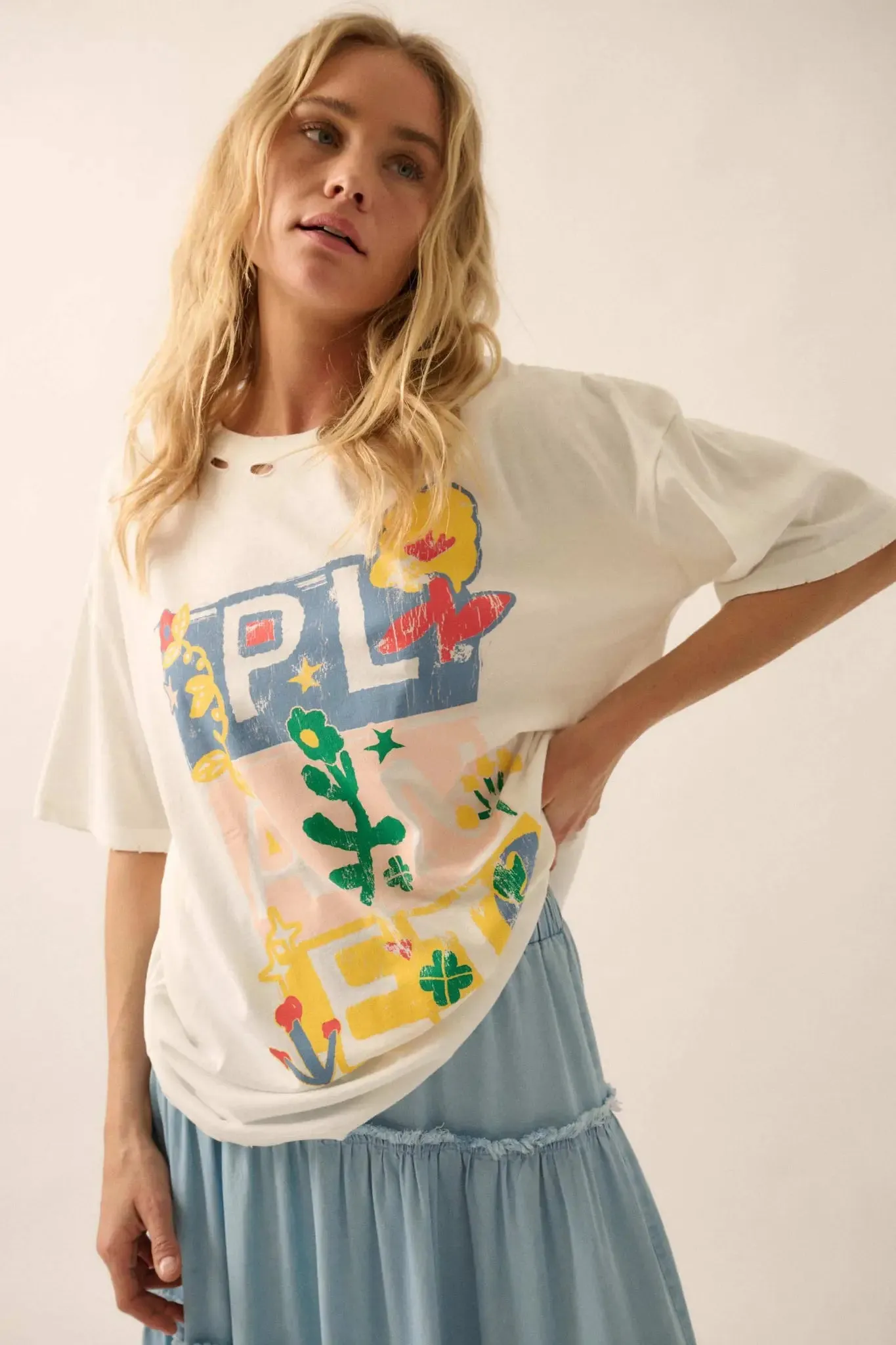 Planet Earth Distressed Oversize Graphic Tee sold by Promesa