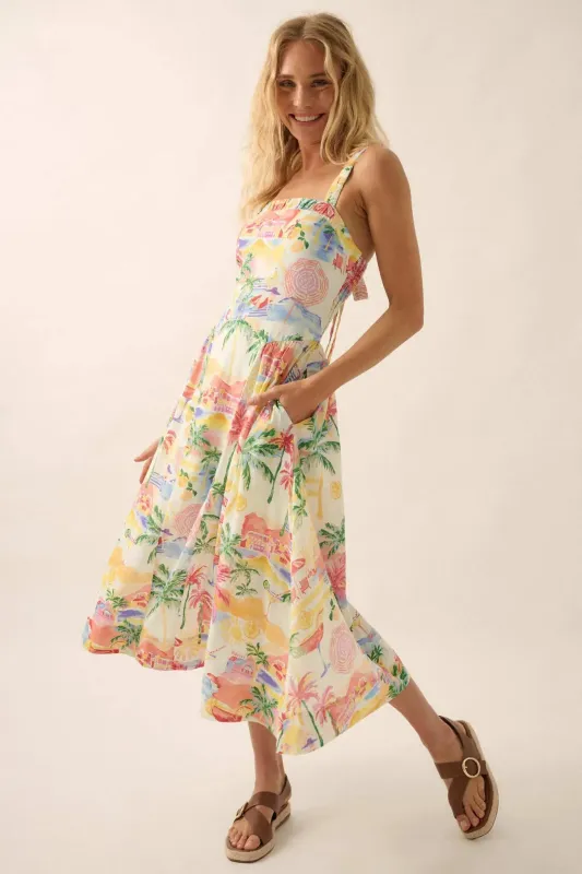 Piece of Paradise Tropical-Print Midi Dress sold by Promesa