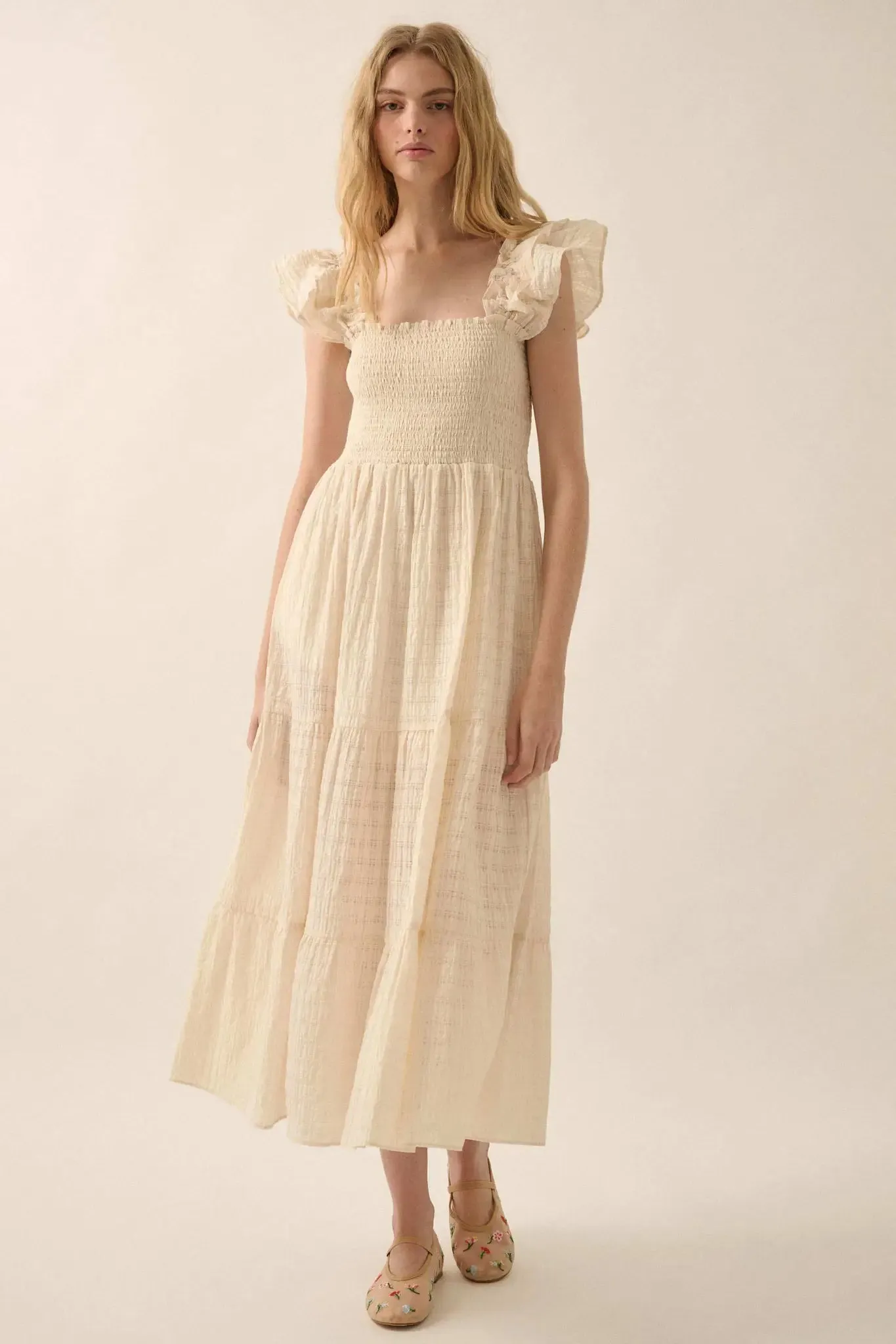 Sweet Sensation Ruffled Paid Tiered Midi Dress sold by Promesa product image thumbnail 2