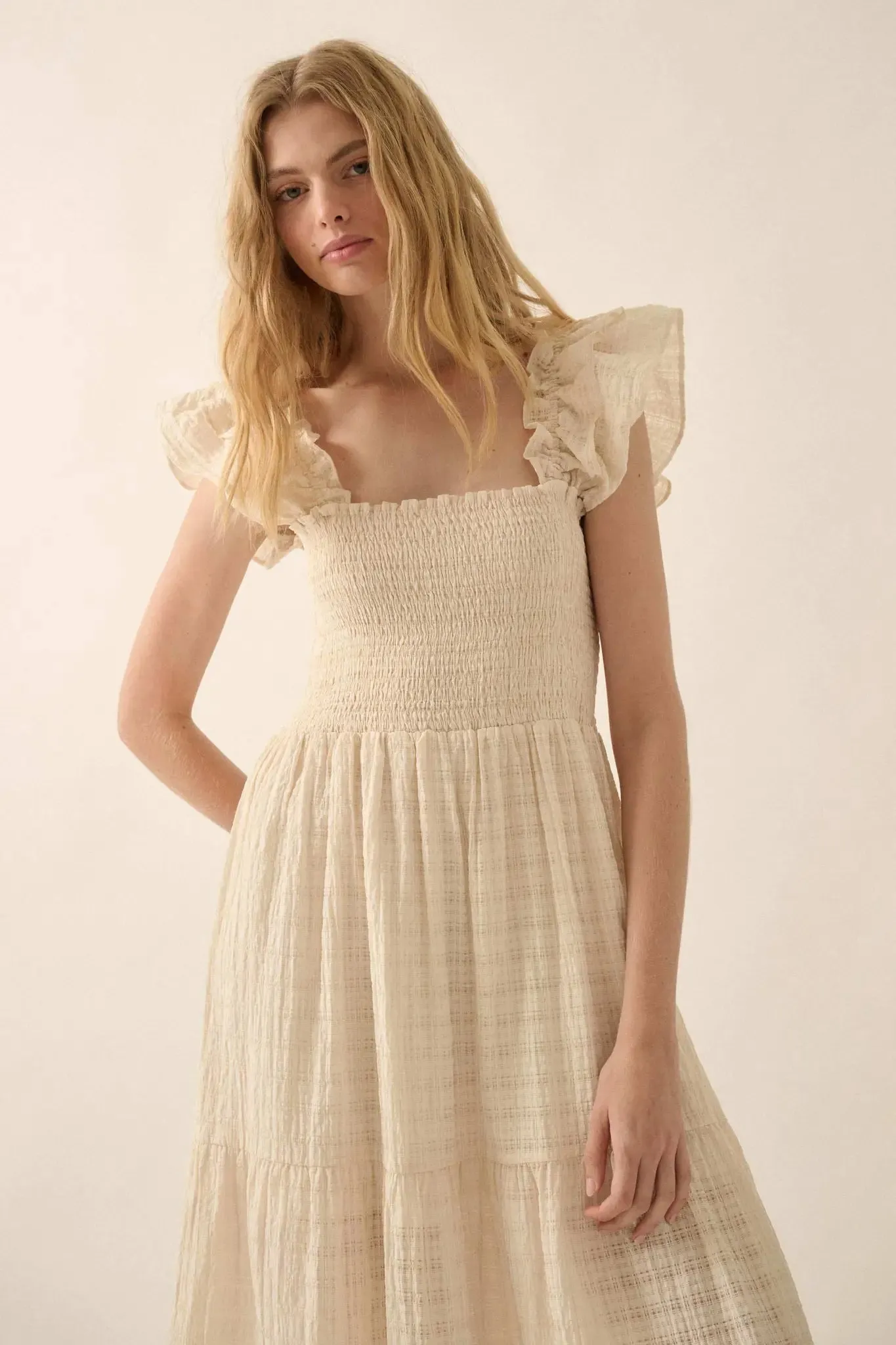 Sweet Sensation Ruffled Paid Tiered Midi Dress sold by Promesa product image thumbnail 4