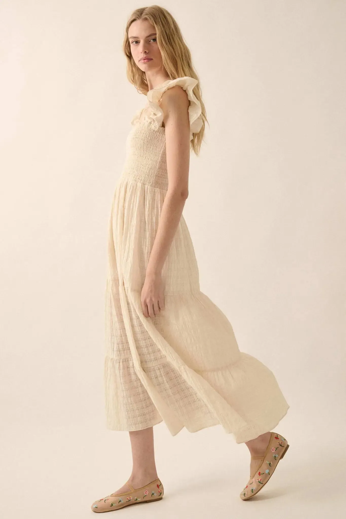 Sweet Sensation Ruffled Paid Tiered Midi Dress sold by Promesa product image thumbnail 5