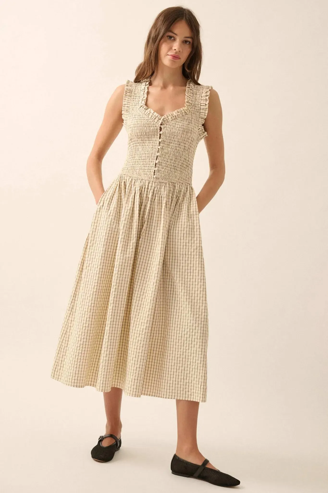 Pretty Please Smocked Paid Buttoned Midi Dress sold by Promesa product image thumbnail 2