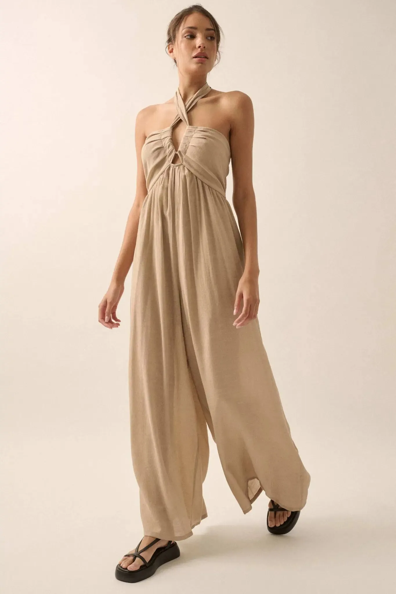 Quiet Confidence High-Waist Halter Jumpsuit sold by Promesa