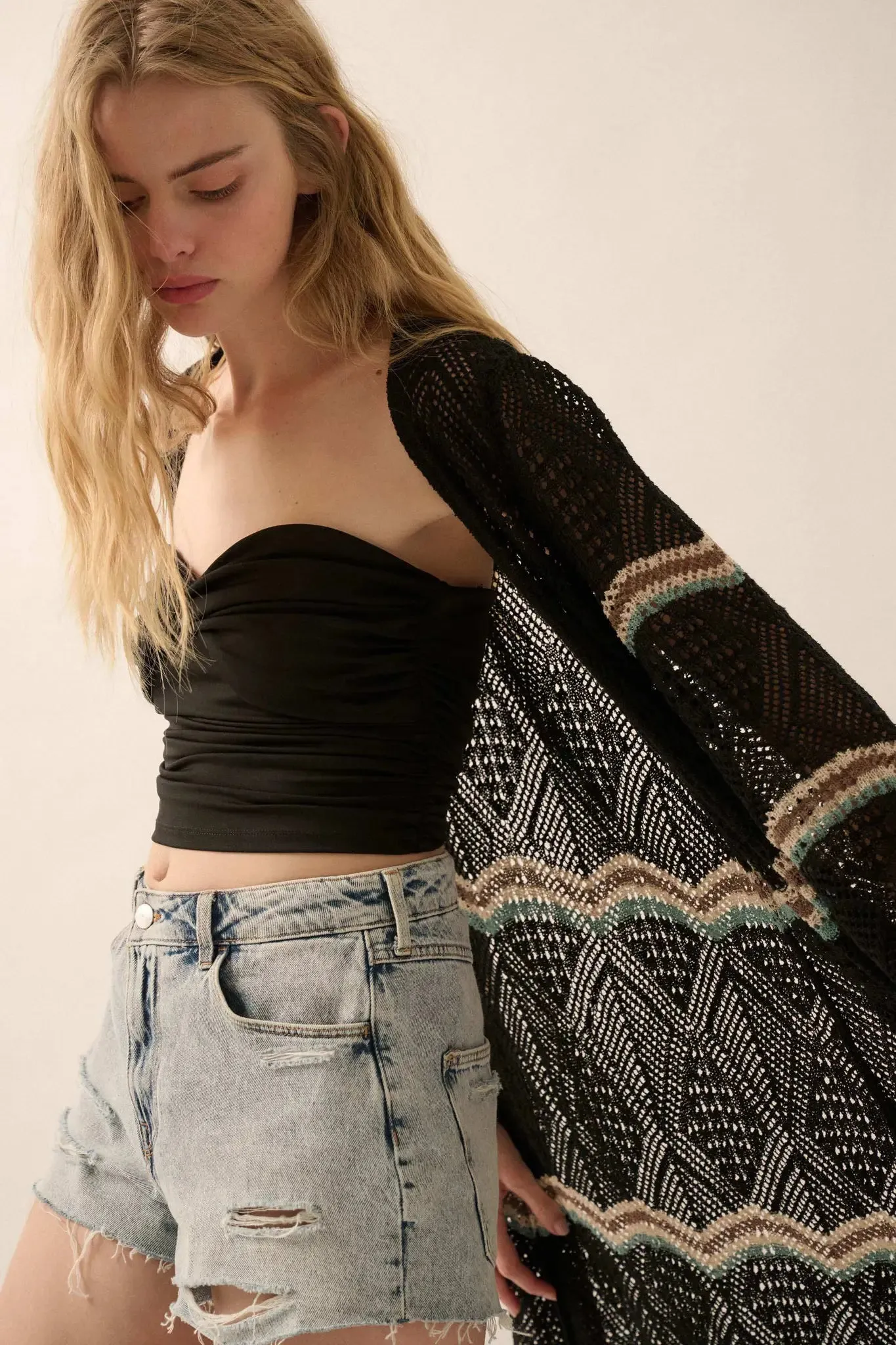 Diamond Drift Striped Crochet Duster Cardigan sold by Promesa product image thumbnail 5