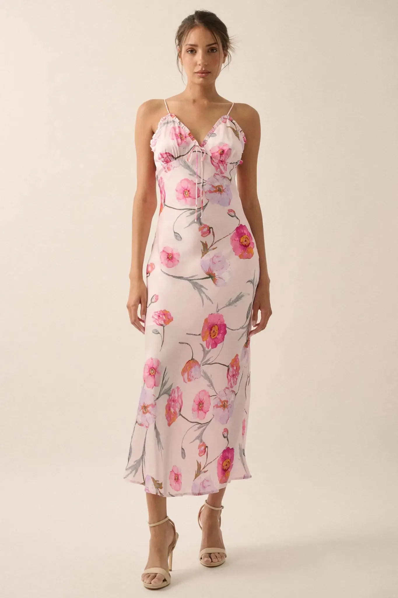 Spring Dream Floral Satin Maxi Slip Dress sold by Promesa product image thumbnail 4
