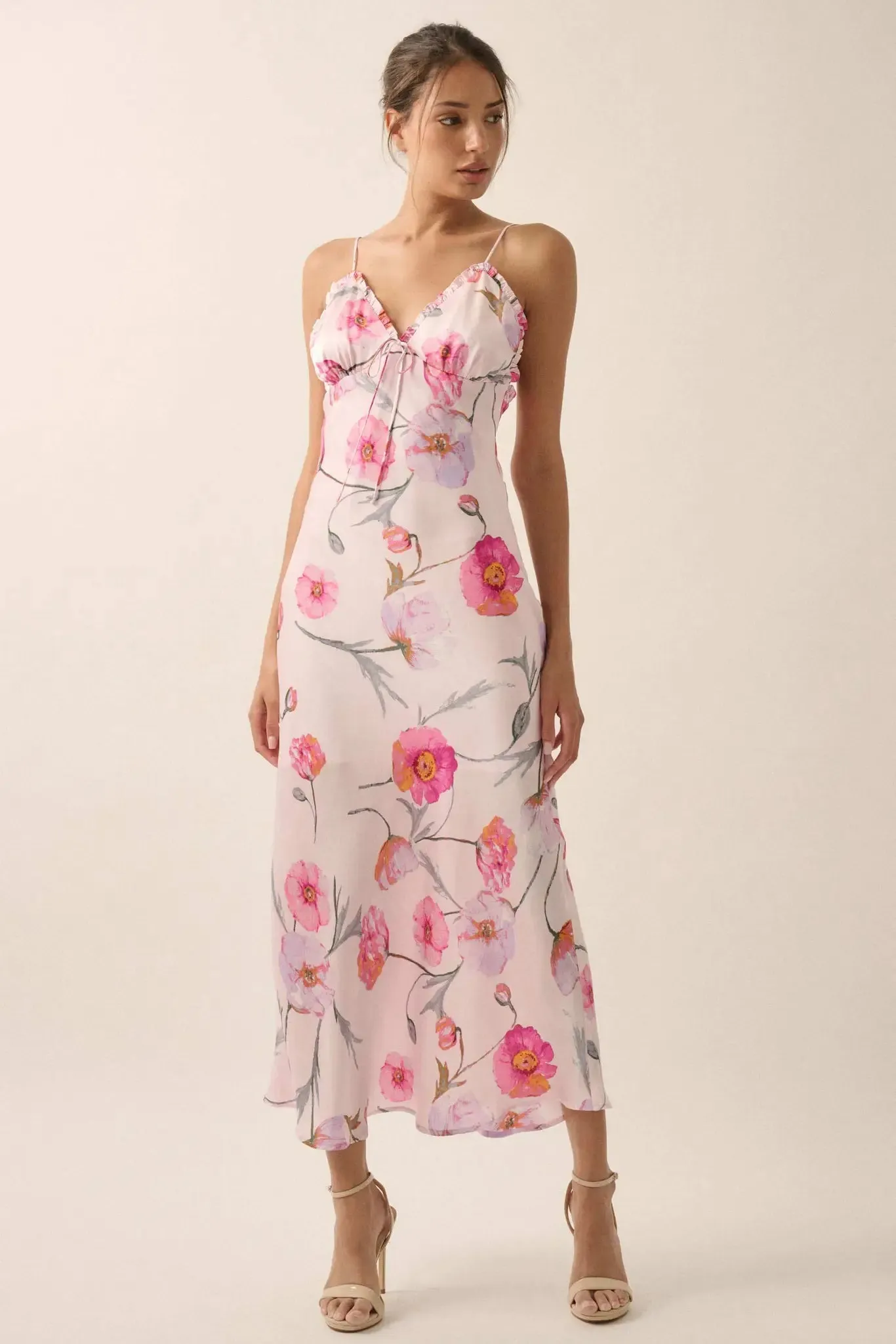 Spring Dream Floral Satin Maxi Slip Dress sold by Promesa