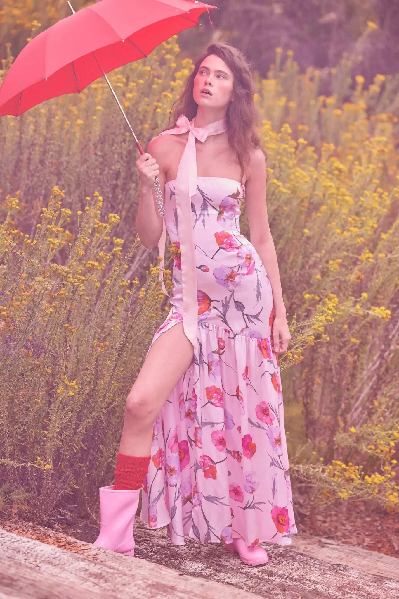 Eternal Spring Floral Satin Strapless Maxi Dress sold by Promesa