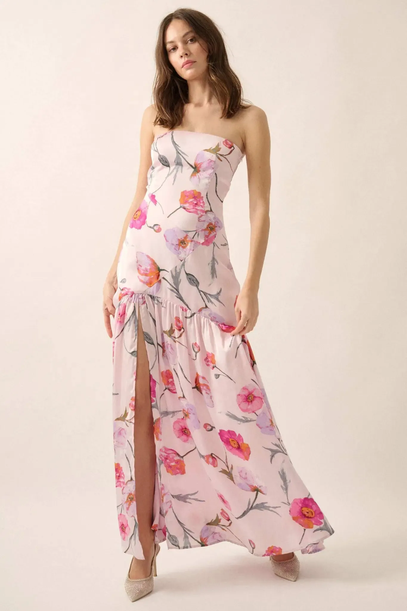 Eternal Spring Floral Satin Strapless Maxi Dress sold by Promesa product image thumbnail 4