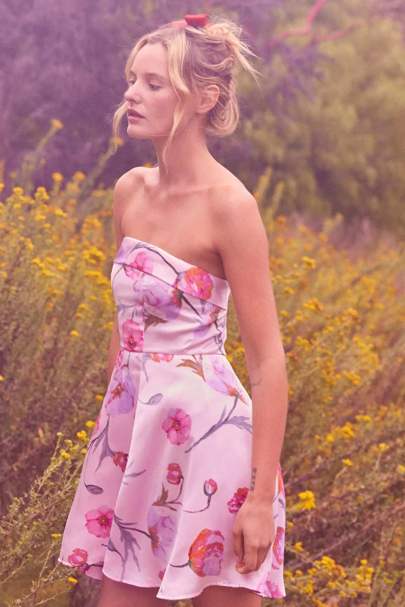 Spring Fever Floral Satin Strapless Mini Dress sold by Promesa product image thumbnail 3