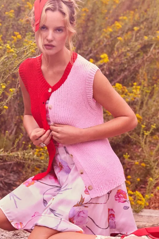 Double Date Colorblock Knit Buttoned Sweater Vest sold by Promesa
