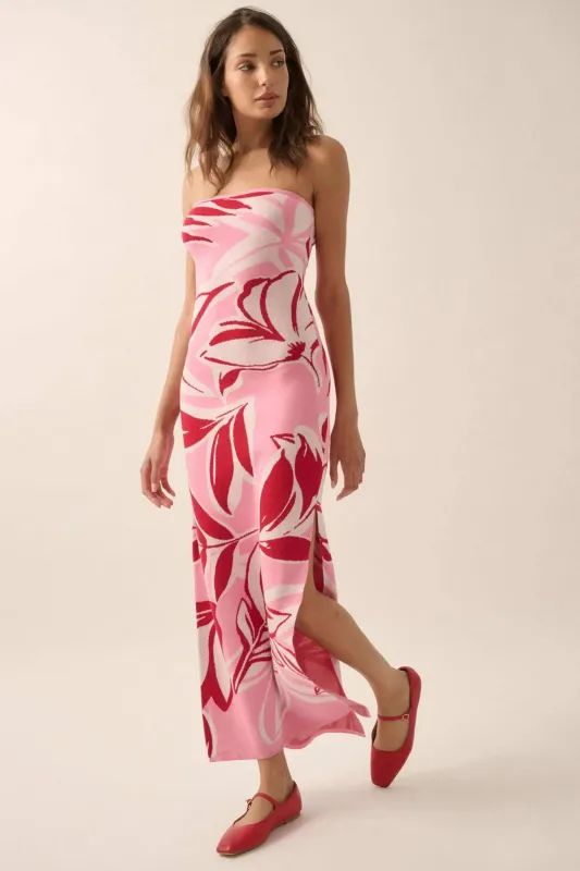 Tropical Chill Floral Strapless Maxi Sweater Dress sold by Promesa