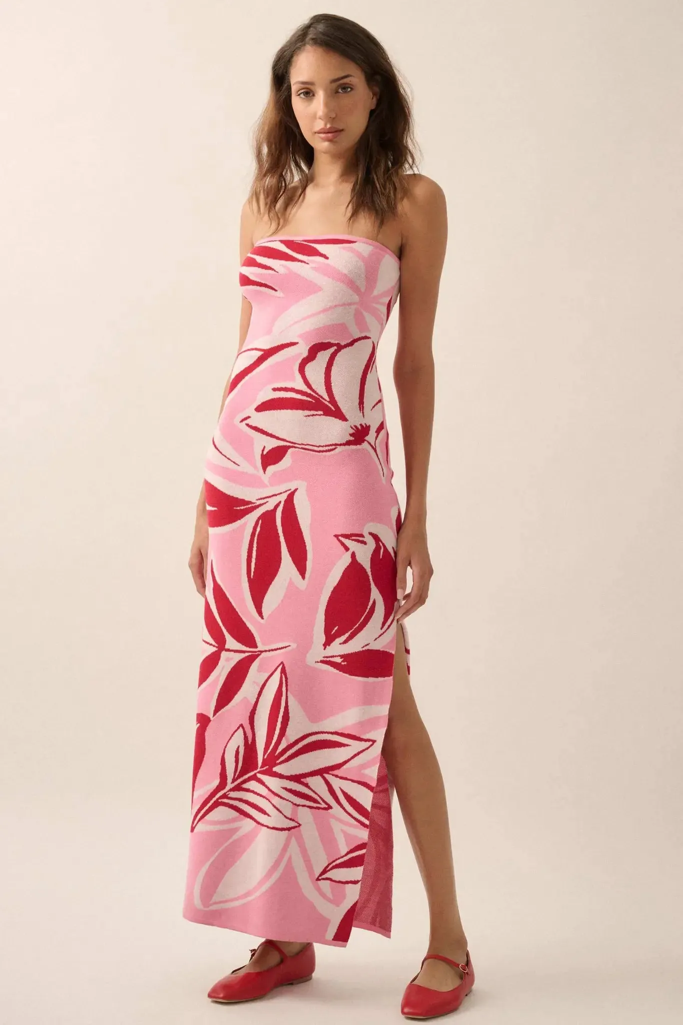 Tropical Chill Floral Strapless Maxi Sweater Dress sold by Promesa product image thumbnail 3